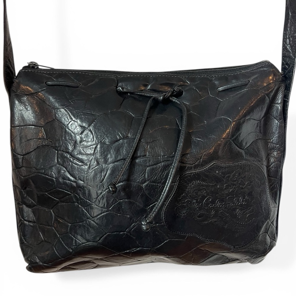 Vintage Carlos Falchi Black Leather Crossbody Bag